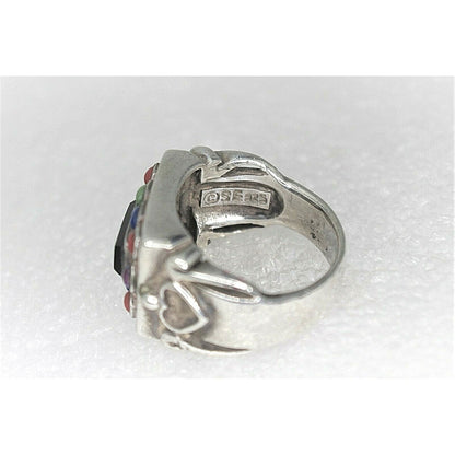 Sterling Silver Multi Gemstone Ring 8.2g Size 6
