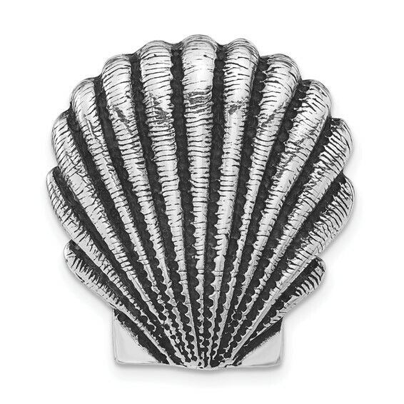 Sterling Silver 925 Antiqued Textured Scallop Shell Chain Slide Pendant