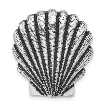 Sterling Silver 925 Antiqued Textured Scallop Shell Chain Slide Pendant
