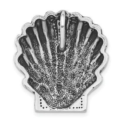 Sterling Silver 925 Antiqued Textured Scallop Shell Chain Slide Pendant