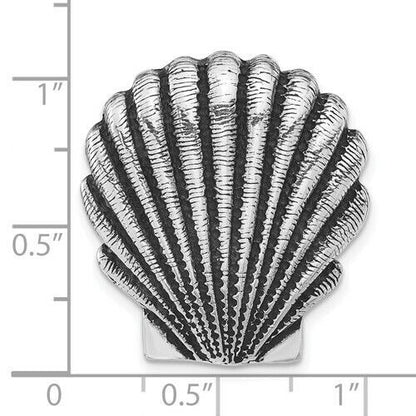 Sterling Silver 925 Antiqued Textured Scallop Shell Chain Slide Pendant