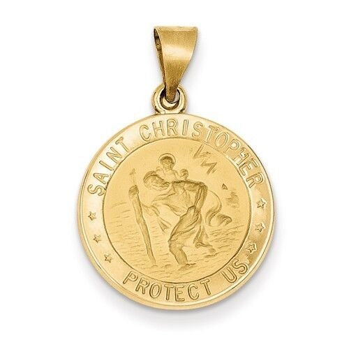 14k Polished and Satin St. Christopher Medal Hollow Charm Pendant