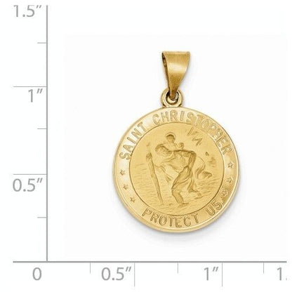 14k Polished and Satin St. Christopher Medal Hollow Charm Pendant