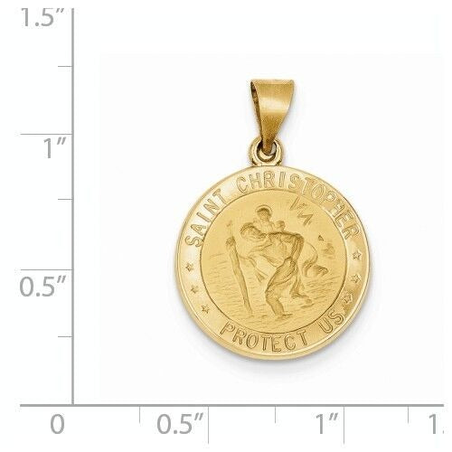 14k Polished and Satin St. Christopher Medal Hollow Charm Pendant