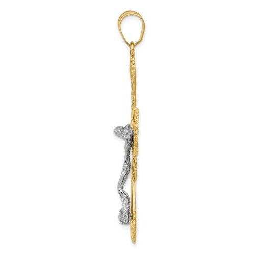 14K Two-Tone Gold Crucifix Pendant Intricate Filigree Design