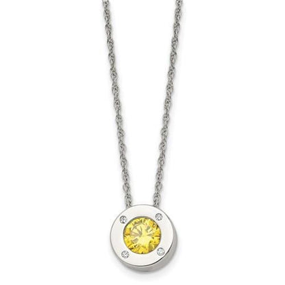 November Yellow Birthstone Pendant 20 inch Loose Rope Chain Stainless