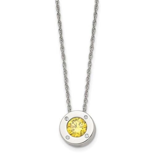November Yellow Birthstone Pendant 20 inch Loose Rope Chain Stainless