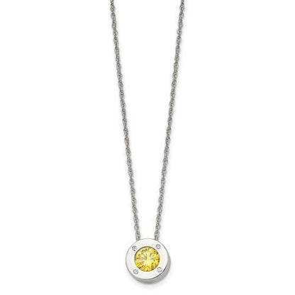 November Yellow Birthstone Pendant 20 inch Loose Rope Chain Stainless