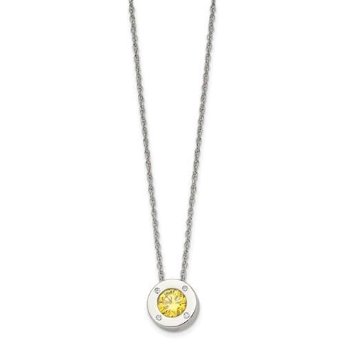November Yellow Birthstone Pendant 20 inch Loose Rope Chain Stainless