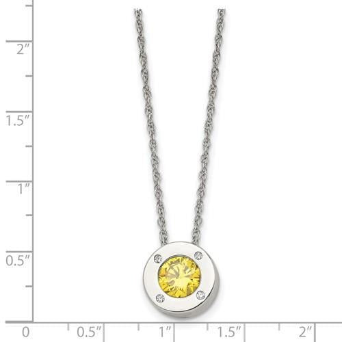 November Yellow Birthstone Pendant 20 inch Loose Rope Chain Stainless