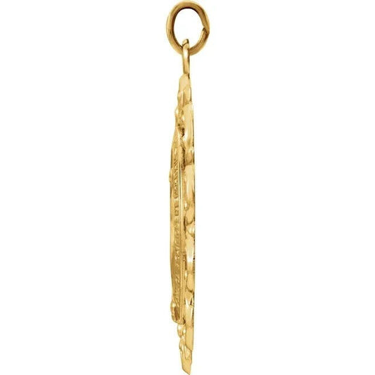 14K Yellow Gold 22x16mm Oval Filigree Miraculous Medal Virgin Mary Medal Pendant