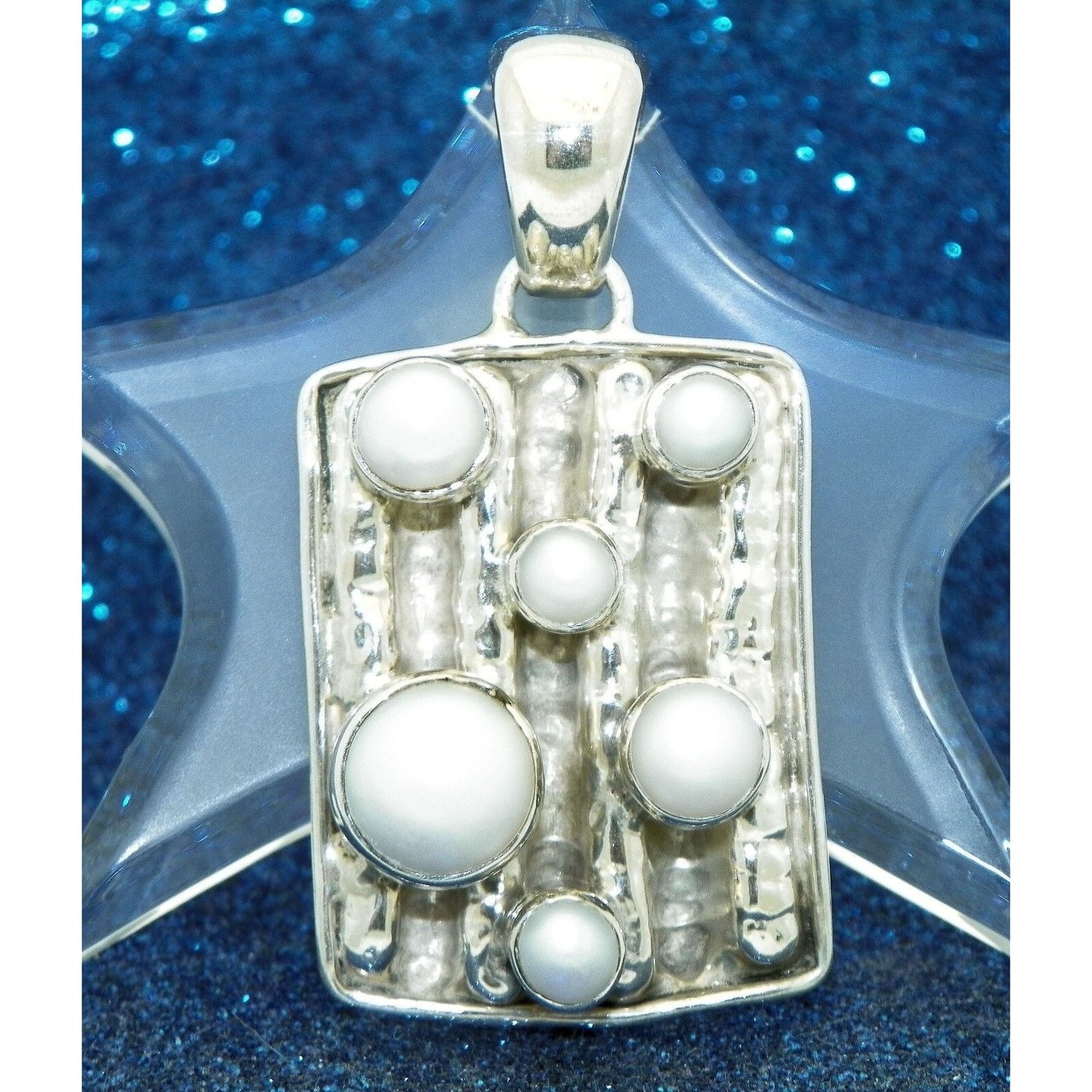 Sterling Silver Pendant Created Pearls .925 14.4g