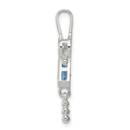 Sterling Silver Rhodium-plated CZ and Birthstone Blue March Glass Girl Pendant