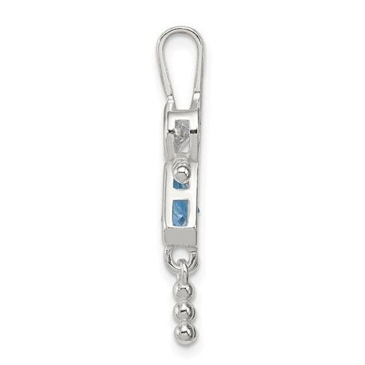 Sterling Silver Rhodium-plated CZ and Birthstone Blue March Glass Girl Pendant