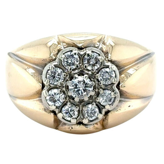 14K Yellow Gold 5/8ctw Diamond Cluster Ring 10.5g Size 13