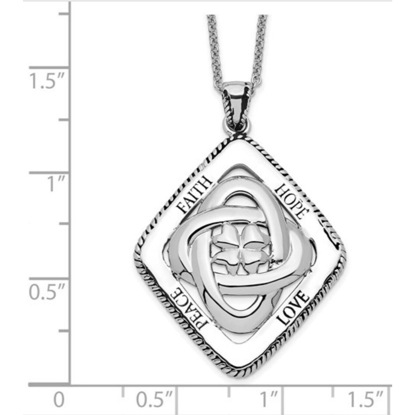 Sentimental Expressions Sterling Silver Rhodium-Plated Faith Hope Love Peace Pendant Necklace 18" With Gift Box