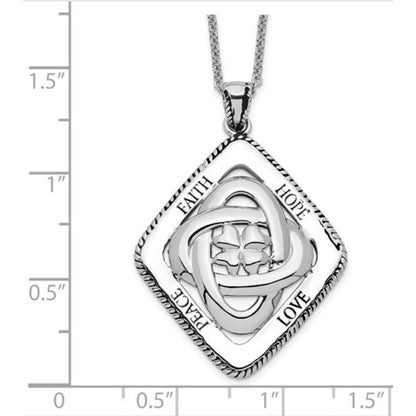 Sentimental Expressions Sterling Silver Rhodium-Plated Faith Hope Love Peace Pendant Necklace 18" With Gift Box