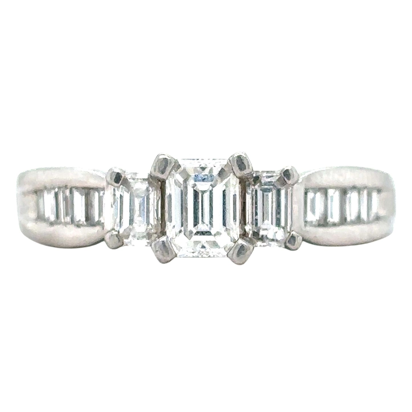 1.25 TCW Diamond Ring In Solid Platinum Emerald Cut 8.1g Size 9.75