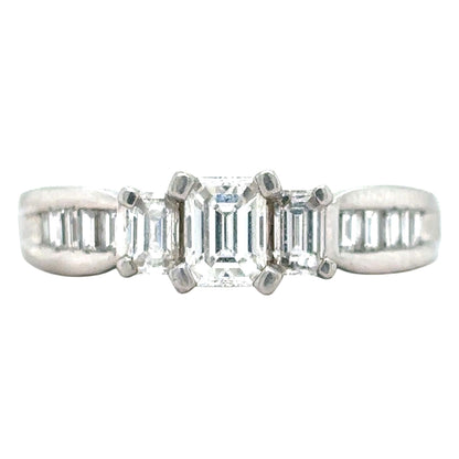 1.25 TCW Diamond Ring In Solid Platinum Emerald Cut 8.1g Size 9.75