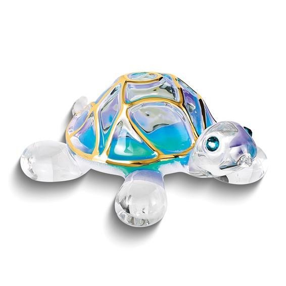 Glass Baron Tiffany The Turtle Handcrafted Glass Figurine 22k Gold Trim