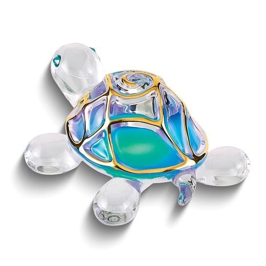 Glass Baron Tiffany The Turtle Handcrafted Glass Figurine 22k Gold Trim