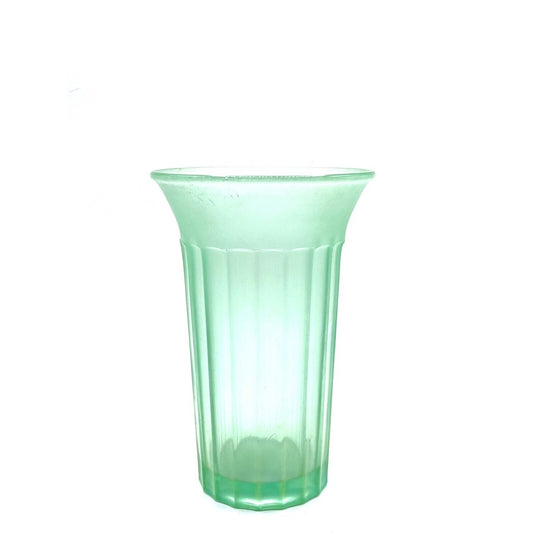 Vintage Ribbed Green Carnival Glass Vase/Cup 5.5" Tall