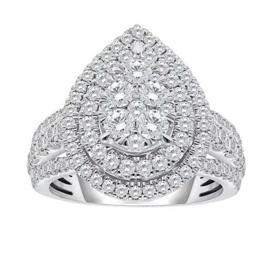 2ct Multi Diamond Pear Shaped Engagement Ring 10K White Gold Ring 6.2g Size 7.25