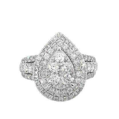 2ct Multi Diamond Pear Shaped Engagement Ring 10K White Gold Ring 6.2g Size 7.25