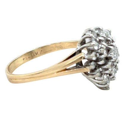 14k Yellow Gold 1/4ctw Diamond Cluster Size 5.5 Engagement Ring 3.0g
