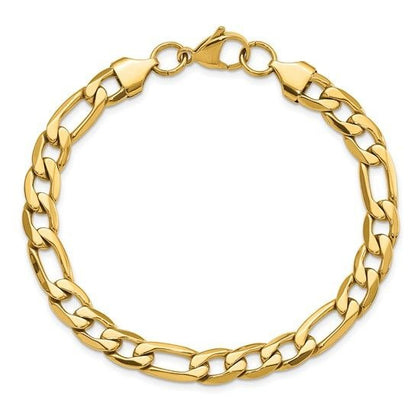 Chisel Stainless Steel Polished Yellow IP-plated 7.50mm 8.25 inch Figaro Bracelet