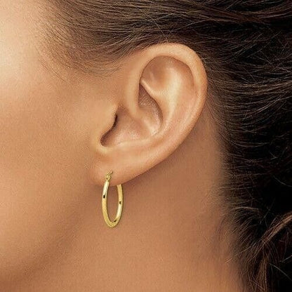 10K Yellow Gold Textured Hollow Oval Hoop Earrings 22mm Length