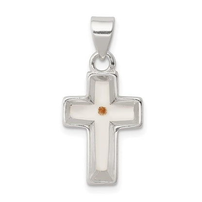 Sterling Silver Rhodium-Plated Enameled Mustard Seed Cross Pendant