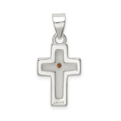 Sterling Silver Rhodium-Plated Enameled Mustard Seed Cross Pendant