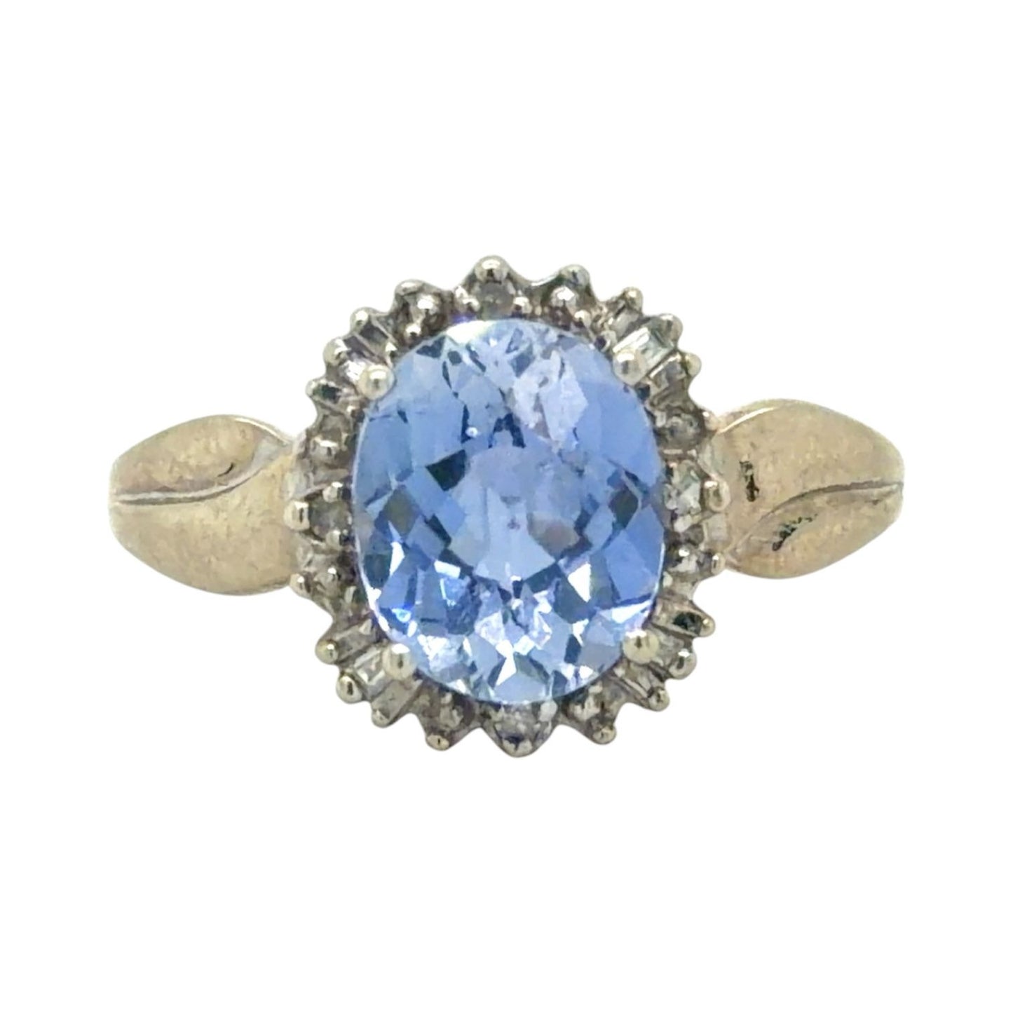 Sapphire Solitaire & Diamonds 10K White Gold Ring 3.5g Size 10.5