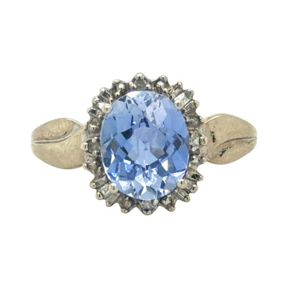 Sapphire Solitaire & Diamonds 10K White Gold Ring 3.5g Size 10.5