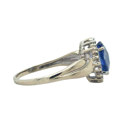 Sapphire Solitaire & Diamonds 10K White Gold Ring 3.5g Size 10.5