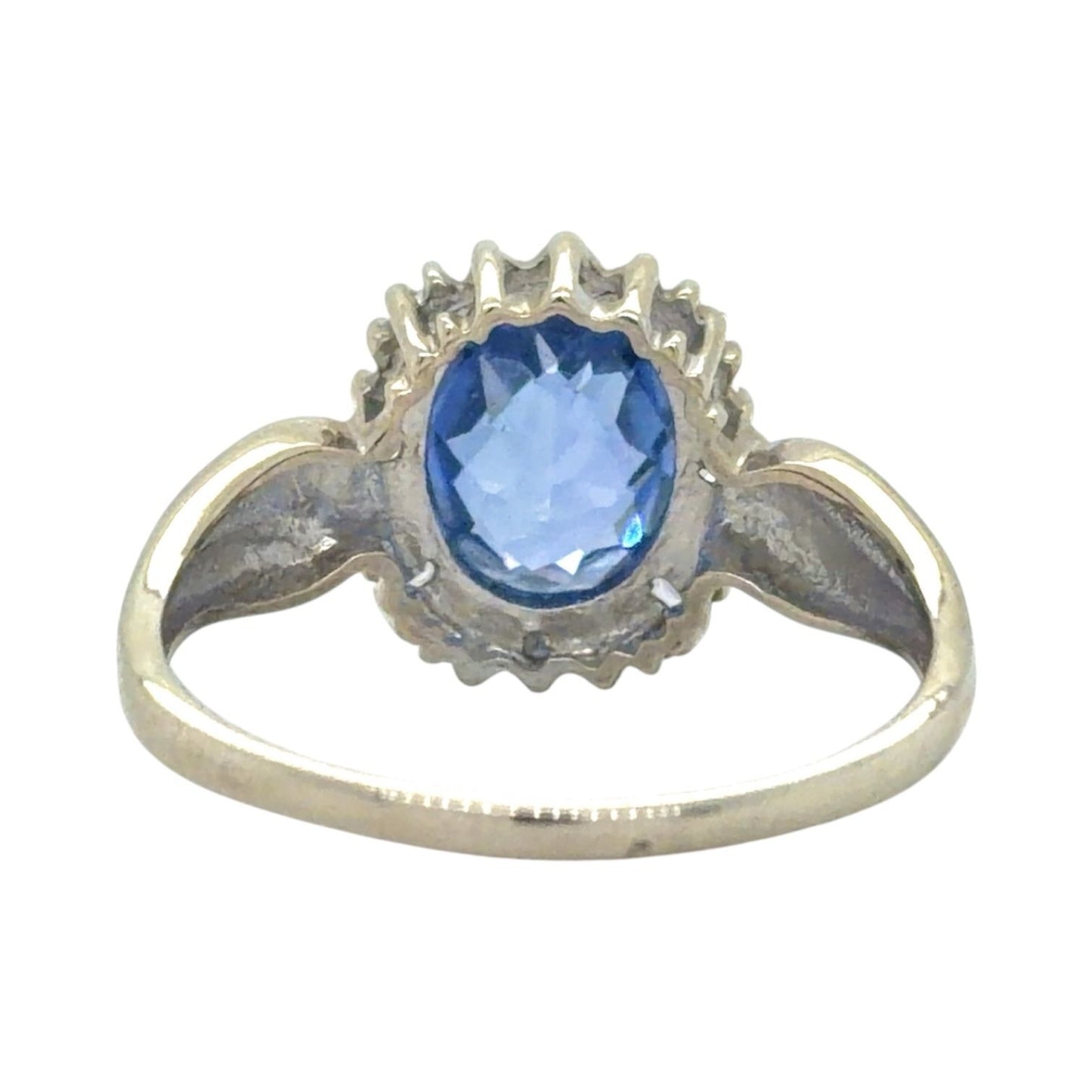 Sapphire Solitaire & Diamonds 10K White Gold Ring 3.5g Size 10.5