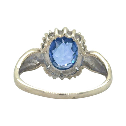 Sapphire Solitaire & Diamonds 10K White Gold Ring 3.5g Size 10.5