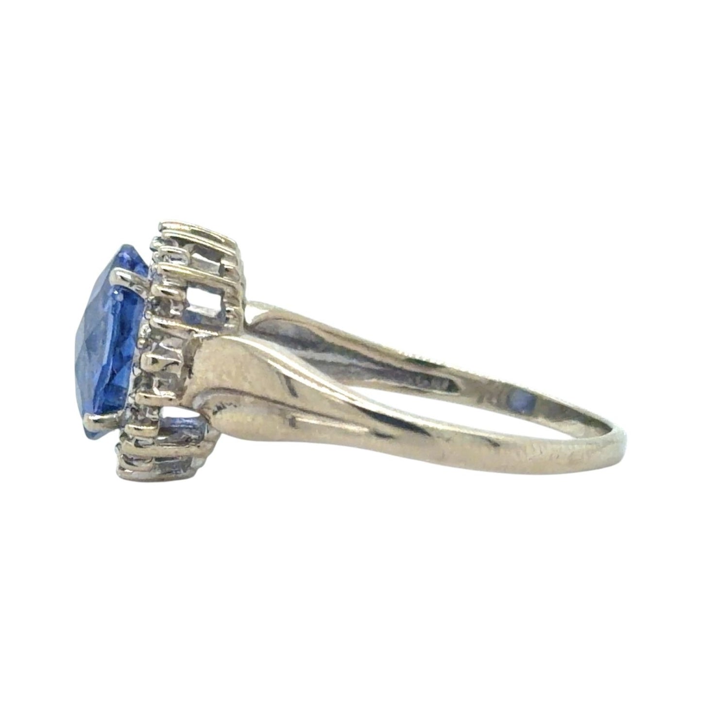 Sapphire Solitaire & Diamonds 10K White Gold Ring 3.5g Size 10.5