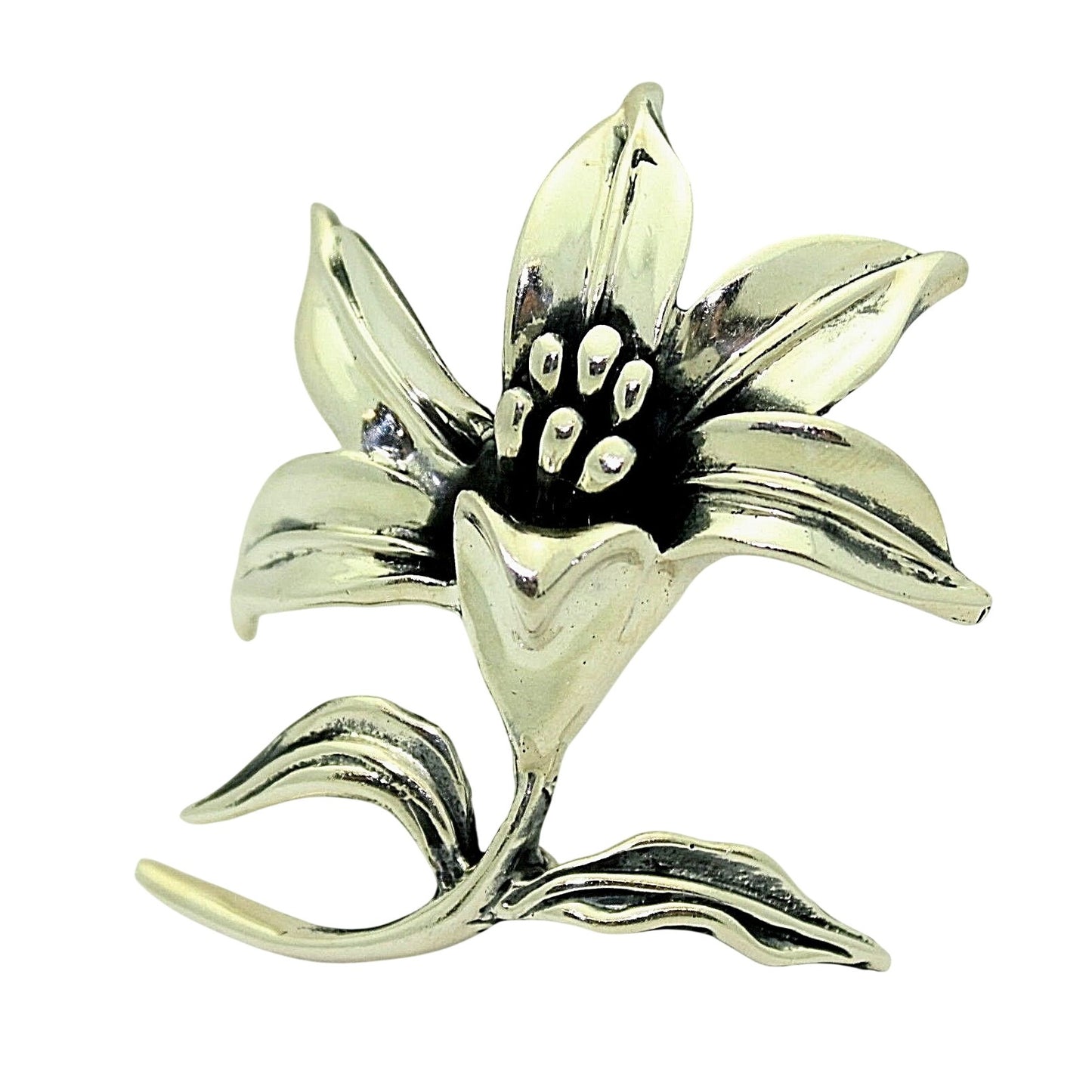 Lily Flower Sterling Silver .925 Brooch Pin 20.4g Elegant Floral Design
