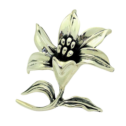 Lily Flower Sterling Silver .925 Brooch Pin 20.4g Elegant Floral Design