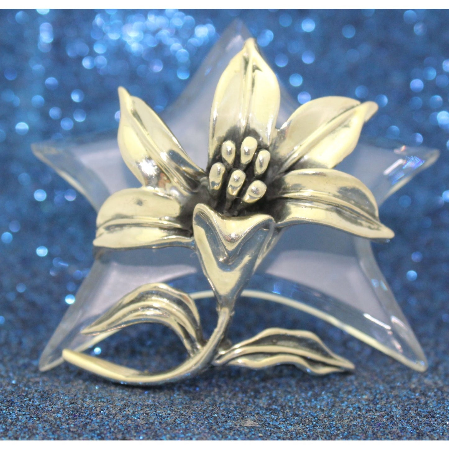 Lily Flower Sterling Silver .925 Brooch Pin 20.4g Elegant Floral Design
