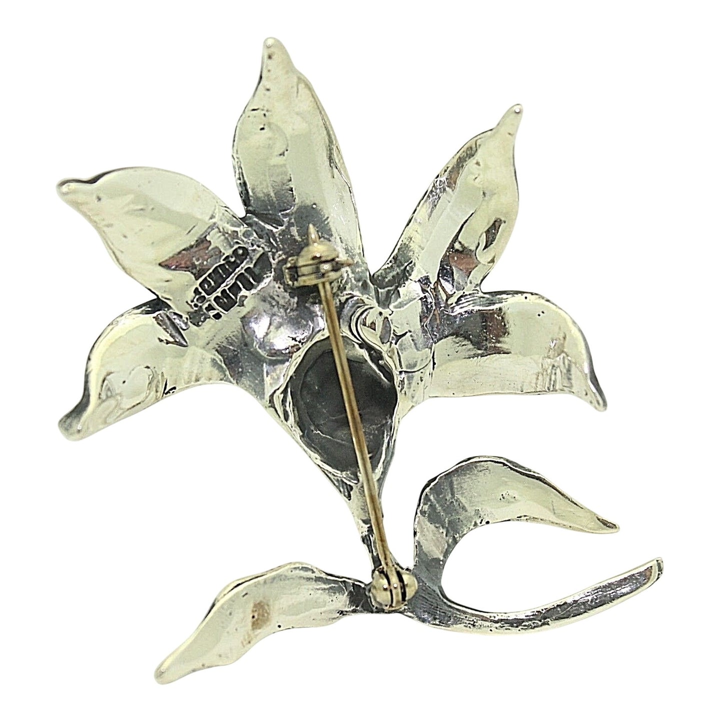 Lily Flower Sterling Silver .925 Brooch Pin 20.4g Elegant Floral Design