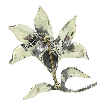 Lily Flower Sterling Silver .925 Brooch Pin 20.4g Elegant Floral Design