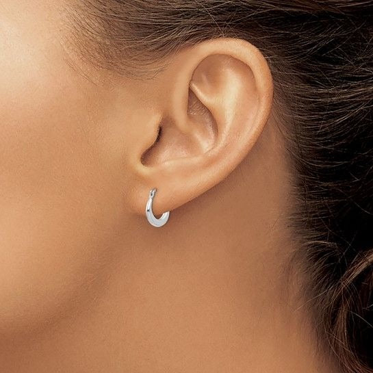 14K White Gold Small Hoop Earrings 12mm x10mm
