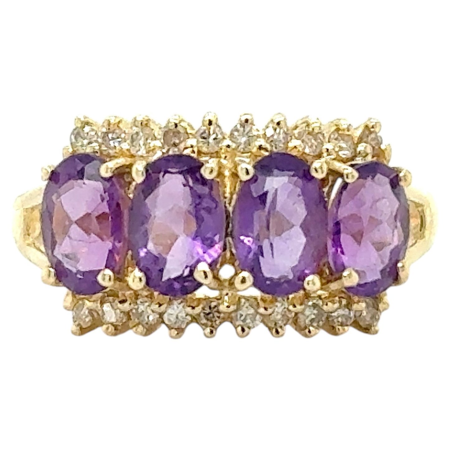 Amethyst & 1/10ctw Diamond 14k Yellow Gold Ring 2.6g Size 7.25