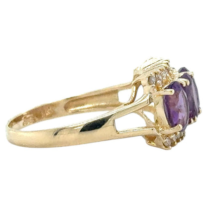 Amethyst & 1/10ctw Diamond 14k Yellow Gold Ring 2.6g Size 7.25
