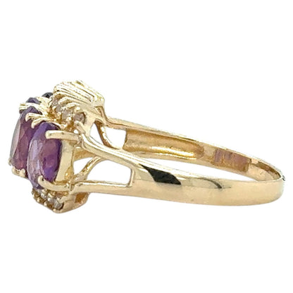 Amethyst & 1/10ctw Diamond 14k Yellow Gold Ring 2.6g Size 7.25