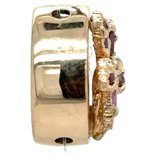 10k Yellow Gold Pink Ruby Flower Round Bracelet Slide 7.2g