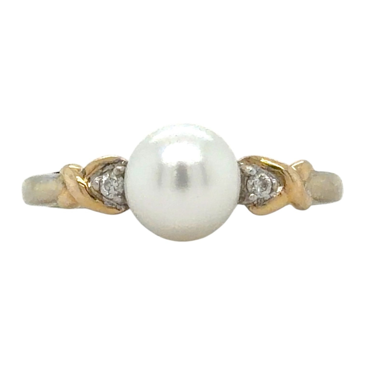 Pearl & Diamond 14k Two-Tone Gold Ring 1.8g Size 6.25